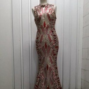 Asian inspired, mandarin neck, multicolor sequin, floor length, evening gown, i